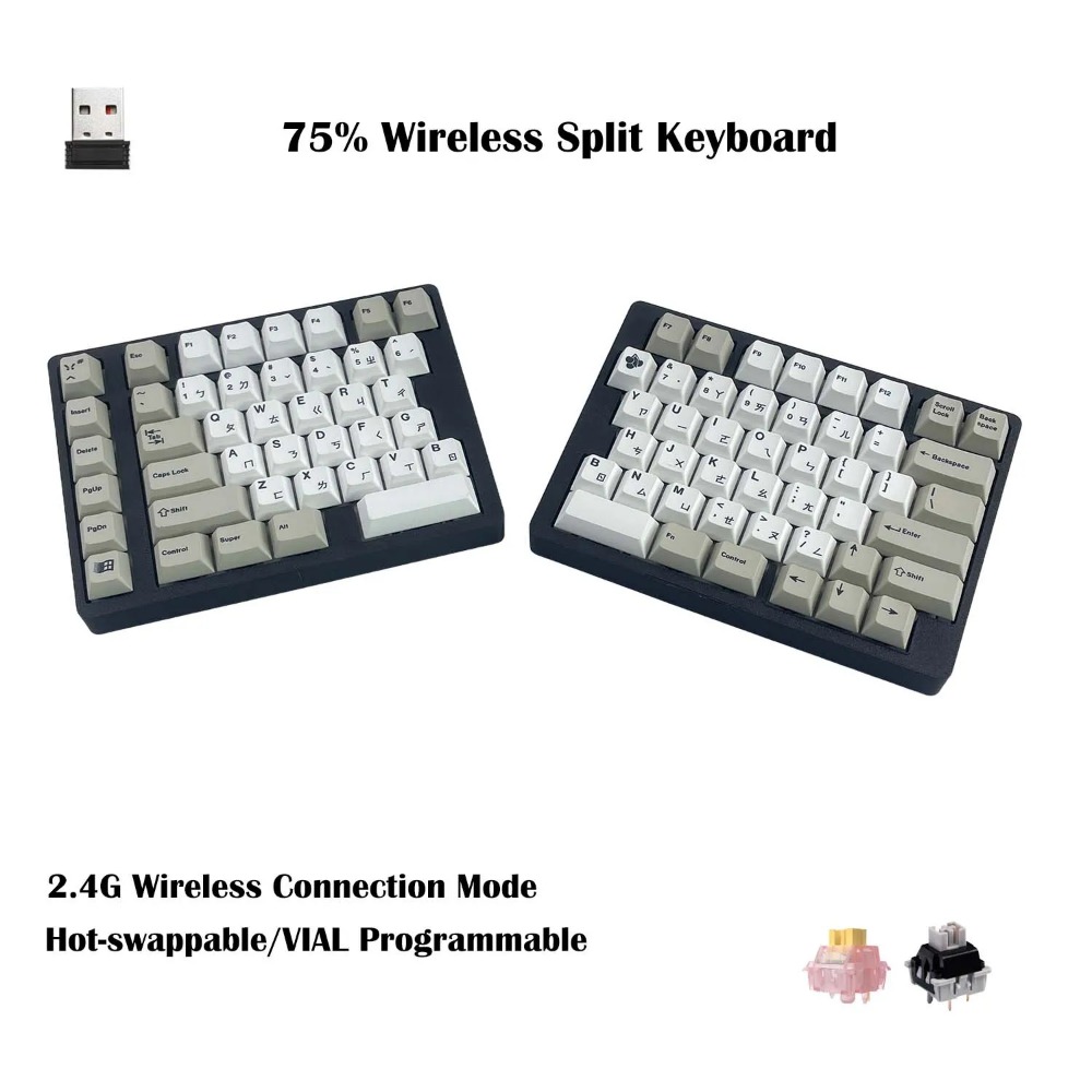 Tablet Accessories Uk - Teclado Mecânico Ergonômico WS75 Sem Fio,